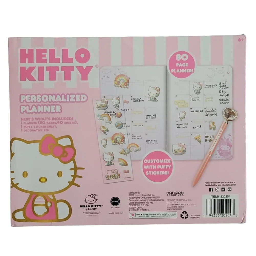 NEW Hello Kitty Personalized Planner Blank Dates Pen Stickers Stationary Book